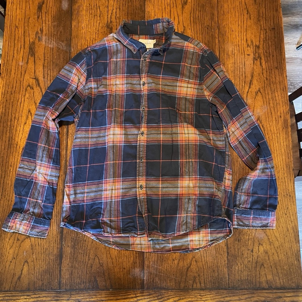 Goodfellow & Co Men's Long Sleeve Flat Collared Button-Down Shirt Blue Orange XL
